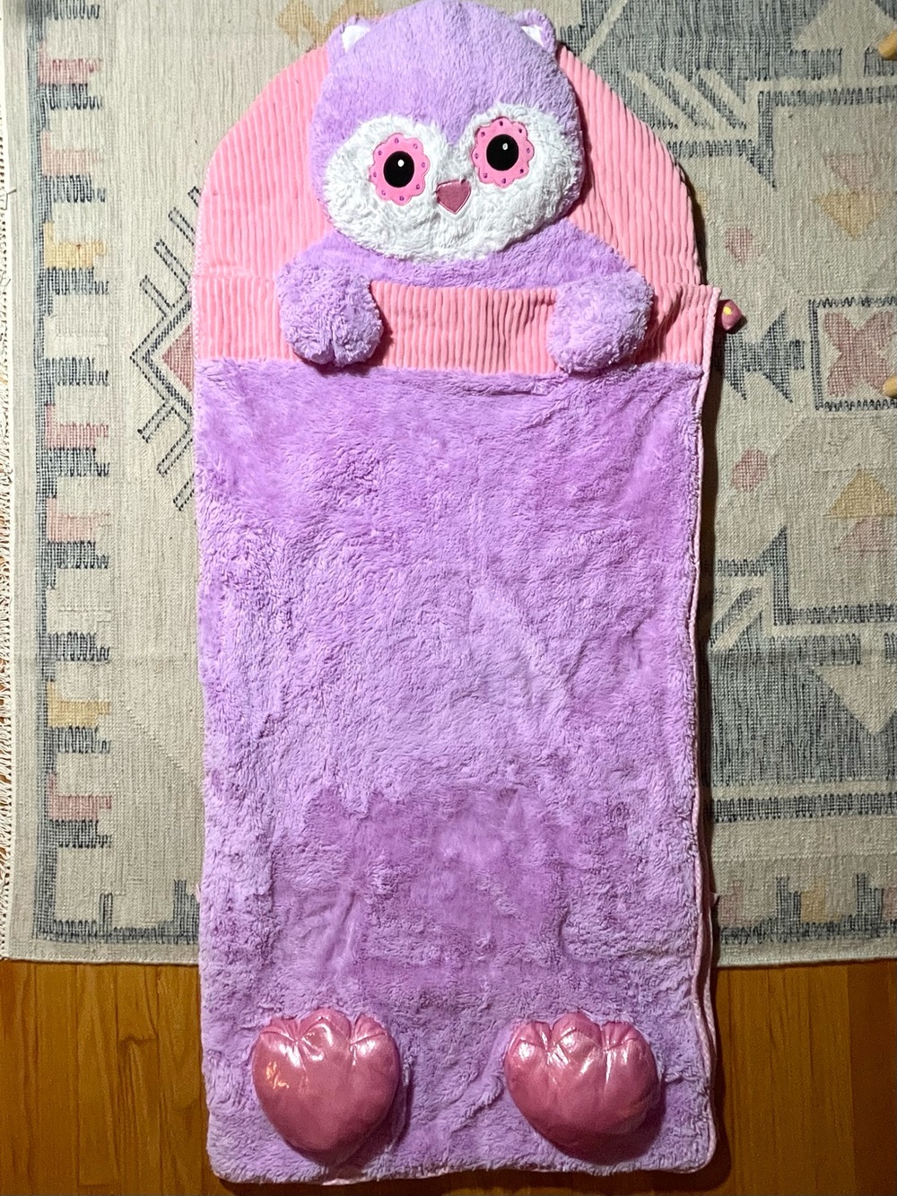 Plush Owl Kids Sleeping Bag - Pink & Lavender